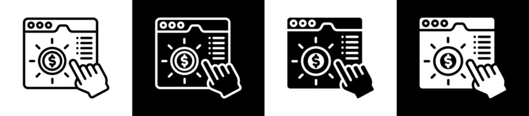 Cost Per Click Icon Set In Black And White Filled Style Collection