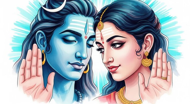 Lord Shiva Parvati Mythological Illustration