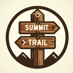 Wooden signpost with summit and trail directions for hiking adventure.