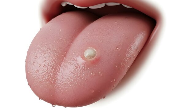 Human Tongue with Aphthous Ulcer Canker Sore Medical Illustration