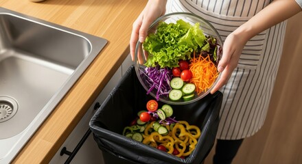Discarding Fresh Vegetable Scraps into Kitchen Trash Can