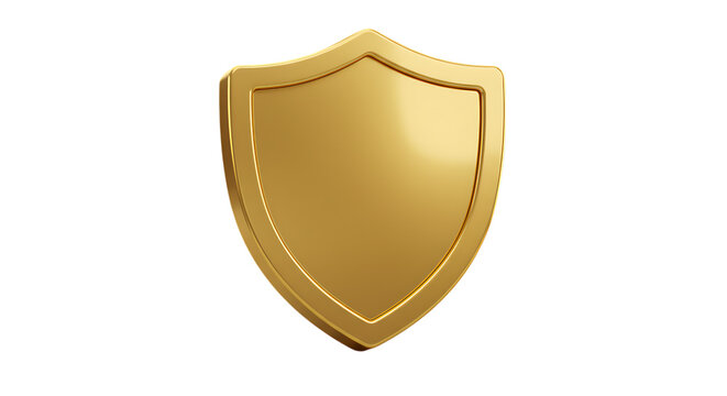 3d icon of golden shield isolated on transparent background, representing security, protection, and strength