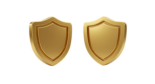 3d icon of two golden shield emblems isolated on transparent background