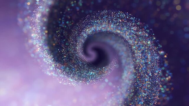 Swirling glittering vortex in shades of purple and blue. Captivating visual for creative projects, evoking a sense of wonder and imagination