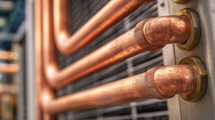 Copper tube and fitting connected to hvac coil indicating refrigerant service, leak test, and pipe replacement for air conditioning system.