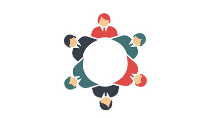 Professional team meeting around a circular table, symbolizing collaboration, leadership, and successful business strategy development in a corporate environment