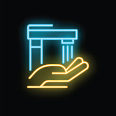 Fototapeta premium Neon sign of a hand washing with soap and water, promoting hygiene and cleanliness