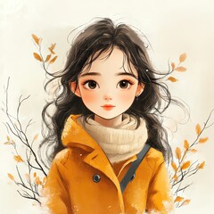 A young woman with flowing hair in autumn.