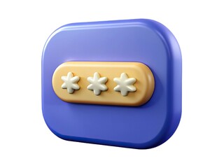 A 3d purple icon showing a password input field with asterisks