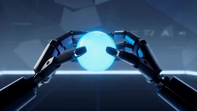 Humanoid Hands Cradling a Glowing Energy Sphere of Light