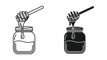 Honey dripping from dipper into glass jar © vidmaster