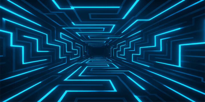 Abstract blue technology background featuring a 3d labyrinth circuit pattern as a business solution concept for navigating a complex puzzle path toward success