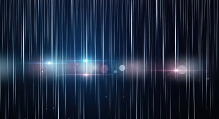 Bright horizontal light flares streak across a dark background filled with illuminated vertical lines