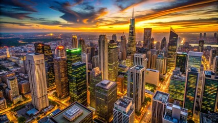 Obraz premium Breathtaking City Skyline at Sunset with Vibrant Colors and Lights