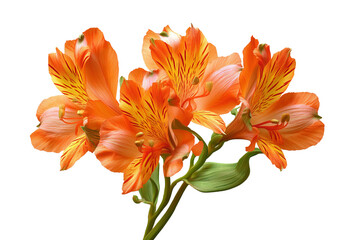 Vibrant Orange Alstroemeria Flowers with Red Streaks and Green Stems isolated on a transparent background
