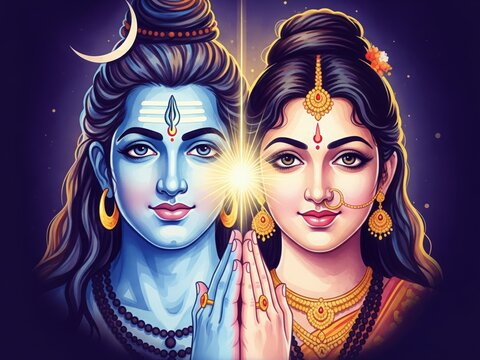 Lord Shiva Parvati Sacred Watercolor Illustration