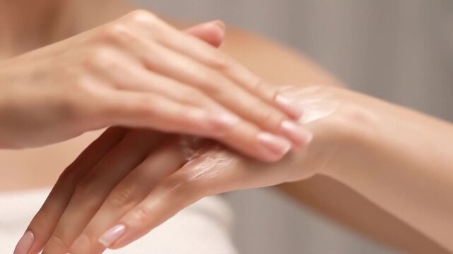 Hands Applying Moisturizer to Wrist Area.