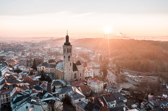Aerial Drone Sunrise Photo of Kutna Hora.  Czech Republic
