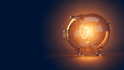 Energy saving piggy bank with green bulb