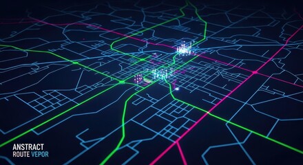 Digital representation of a complex urban transportation network viewed from an oblique angle