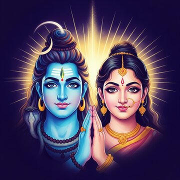 Lord Shiva Parvati Sacred Watercolor Illustration