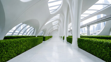 Futuristic eco transport station with green architecture
