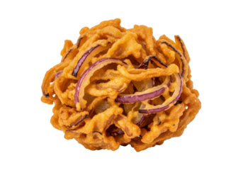 crispy fried onion rings with purple onion shards