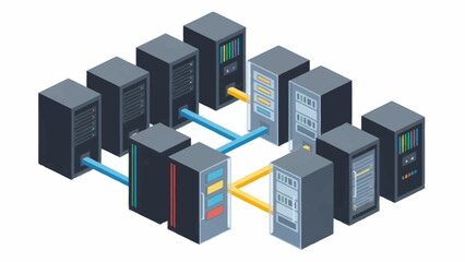 Network of interconnected computer servers and data storage devices.