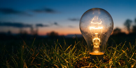 Lightbulb in grass symbolizing green energy ideas
