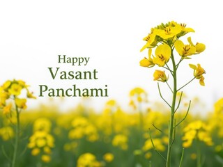 Vasant panchami greeting with yellow flowers