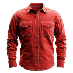 Front view of red color men&rsquo;s work shirt 3D render studio shot isolated on a white background