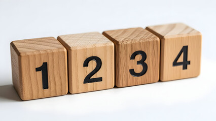 Four wooden blocks with numbers on them in a row