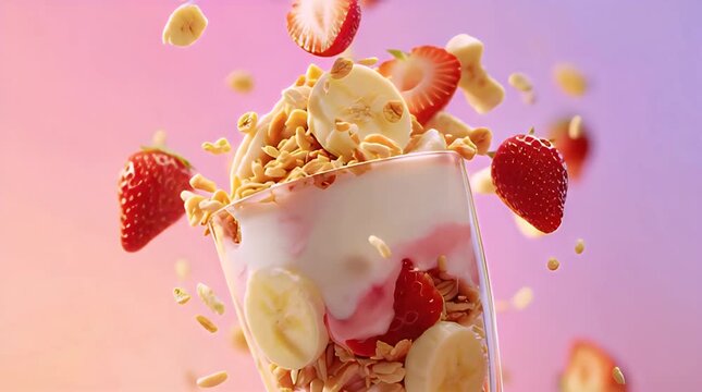 Close-Up Yogurt Parfait with Smooth Creamy Layers