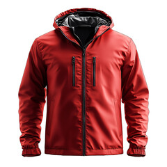 Front view of red men lightweight jacket 3D render studio shot isolated on white background