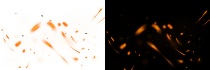 Stylized fiery explosion and swirling sparks on a dark background for special effects