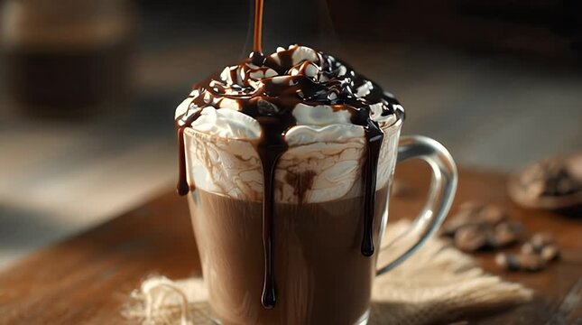 Mocha Coffee with Whipped Cream and Chocolate Drizzle