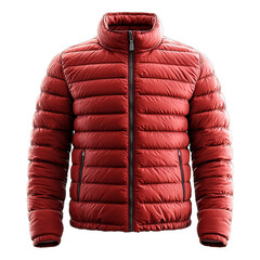 Front view of red men puffer jacket 3D render studio shot isolated on white background