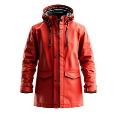 Front view of red men raincoat 3D render studio shot isolated on white background