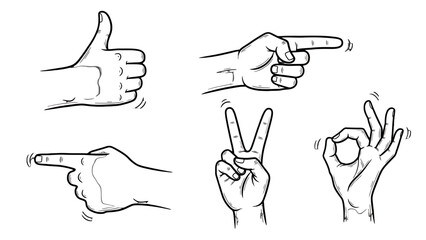 Hand gesture icons for communication and expression, line art style