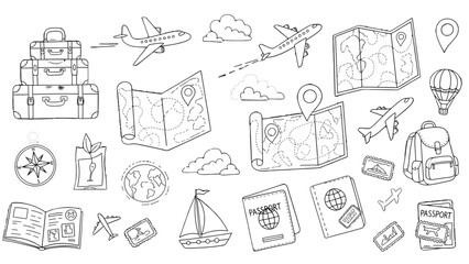 Travel and adventure icons set for web and mobile app, line style