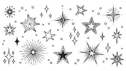 Black starburst and star icons set for web design and ui