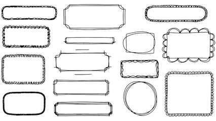 Collection of various label and badge shapes for design and branding, outline icons