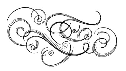 Black swirling curls and spirals design element, abstract background decoration