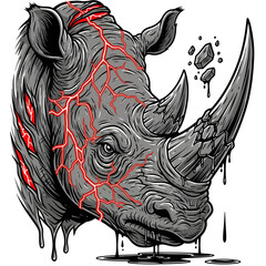 Majestic Rhinoceros Head Cracking Pattern Illustration.