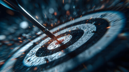 arrow hitting target in the digital realm using data and cyber technologies, highlighting business success. perfect for digital marketing concepts, technological achievements, and.