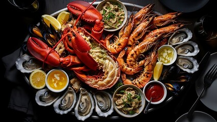 Gourmet Seafood Platter Featuring Lobster, Shrimp, Oysters, and Mussels