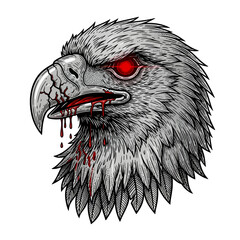 Bleeding red eyed eagle head illustration.