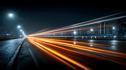 Stunning photo of car motion trails. Speed light streaks background with blurred fast moving light effect, Racing cars dynamic flash effects city road with long exposure night.