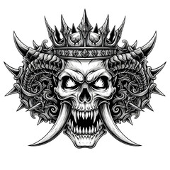 Crowned Skull with Menacing Fangs Graphic Artwork.