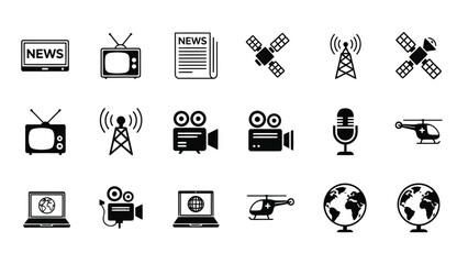 Media and communication icons for news and broadcasting